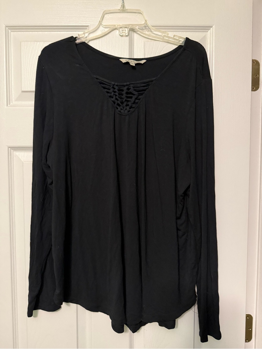 41 Hawthorn Black Long Sleeve Top with Crochet V-Detail
